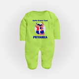 Garba Groove Team Sleep suit/full sleeve body suit | Personalized Baby Sleep suit/full sleeve body suit for Festival Fun - LIME GREEN - New Born (Chest 7.5")
