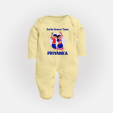 Garba Groove Team Sleep suit/full sleeve body suit | Personalized Baby Sleep suit/full sleeve body suit for Festival Fun - PASTEL YELLOW - New Born (Chest 7.5")