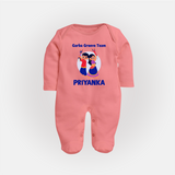 Garba Groove Team Sleep suit/full sleeve body suit | Personalized Baby Sleep suit/full sleeve body suit for Festival Fun - PEACH - New Born (Chest 7.5")