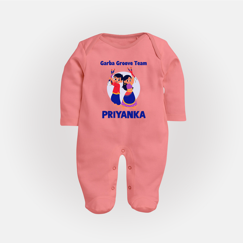Garba Groove Team Sleep suit/full sleeve body suit | Personalized Baby Sleep suit/full sleeve body suit for Festival Fun - PEACH - New Born (Chest 7.5")