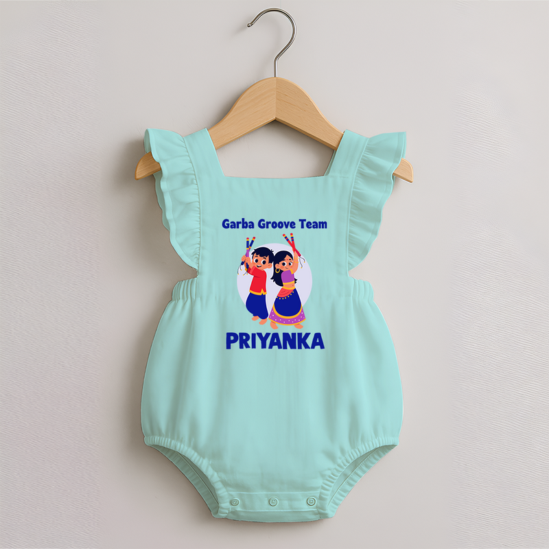 Garba Groove Team Romper frock | Personalized Baby Romper frock for Festival Fun - MINT GREEN - 0 - 3 Months Old (Chest 19")