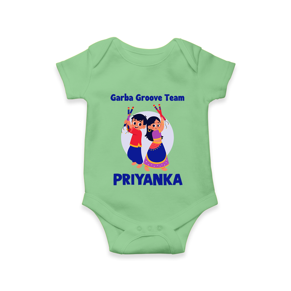Garba Groove Team Romper/Onesie | Personalized Baby Romper/Onesie for Festival Fun - GREEN - New Born (Chest 14")