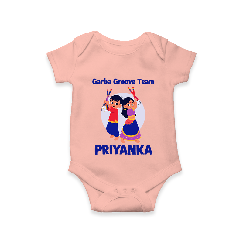 Garba Groove Team Romper/Onesie | Personalized Baby Romper/Onesie for Festival Fun - PEACH - New Born (Chest 14")