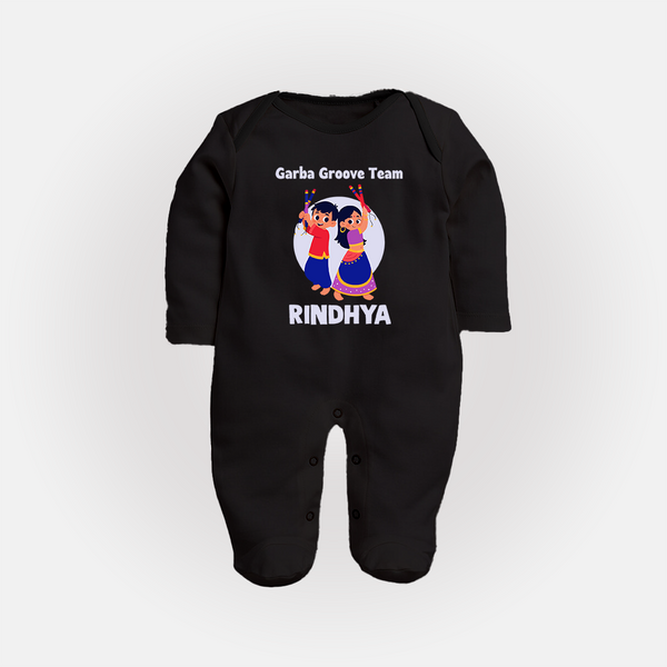 Garba Groove Team Sleep suit/full sleeve body suit | Personalized Baby Sleep suit/full sleeve body suit for Festival Fun - BLACK - New Born (Chest 7.5")