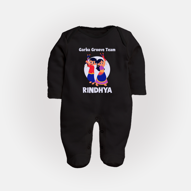 Garba Groove Team Sleep suit/full sleeve body suit | Personalized Baby Sleep suit/full sleeve body suit for Festival Fun - BLACK - New Born (Chest 7.5")