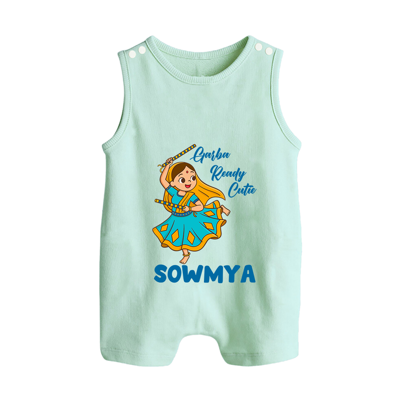 Garba Ready Cutie Romper suit/sleeveless romper | Custom Baby Romper suit/sleeveless romper for Garba and Navratri - MINT GREEN - 0 - 5 Months Old (Chest 18")