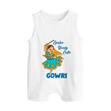 Garba Groove Team Personalized Button Romper - WHITE - New Born (Chest 18")