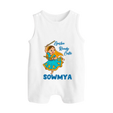 Garba Ready Cutie Romper suit/sleeveless romper | Custom Baby Romper suit/sleeveless romper for Garba and Navratri - WHITE - 0 - 5 Months Old (Chest 18")