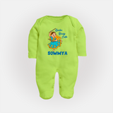 Garba Ready Cutie Sleep suit/full sleeve body suit | Custom Baby Sleep suit/full sleeve body suit for Garba and Navratri - LIME GREEN - New Born (Chest 7.5")