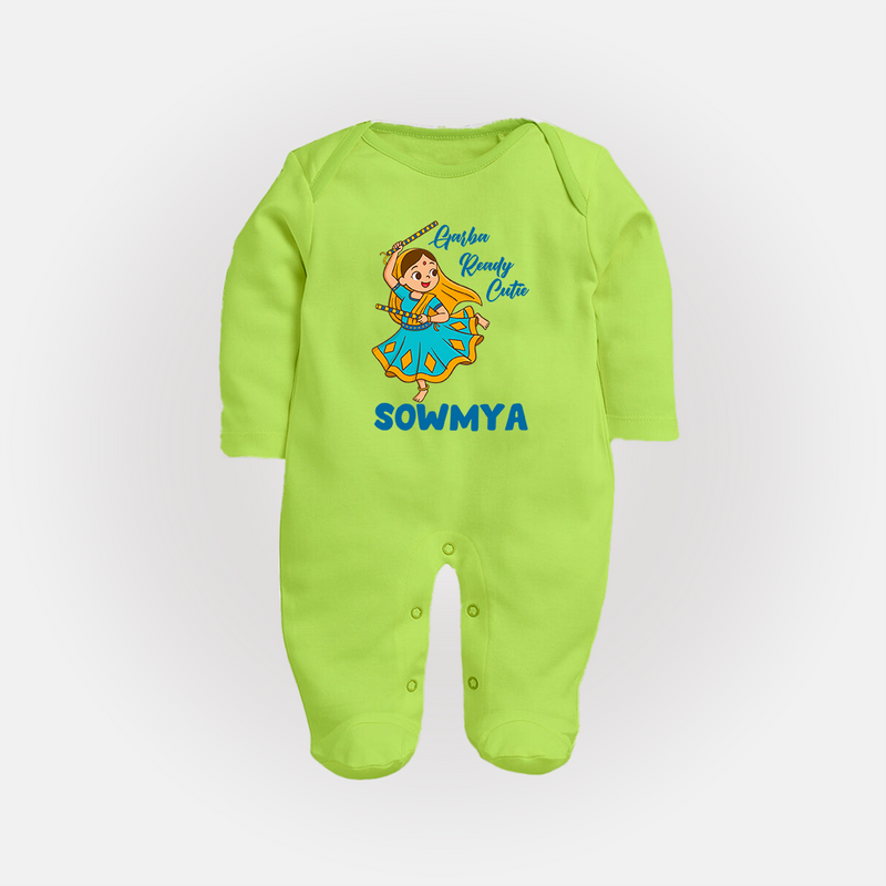 Garba Ready Cutie Sleep suit/full sleeve body suit | Custom Baby Sleep suit/full sleeve body suit for Garba and Navratri - LIME GREEN - New Born (Chest 7.5")