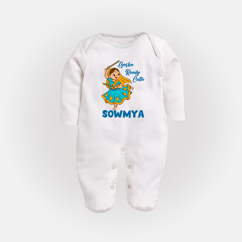 Garba Ready Cutie Sleep suit/full sleeve body suit | Custom Baby Sleep suit/full sleeve body suit for Garba and Navratri - WHITE - New Born (Chest 7.5")