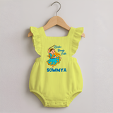 Garba Ready Cutie Romper frock | Custom Baby Romper frock for Garba and Navratri - PASTEL YELLOW - 0 - 3 Months Old (Chest 19")