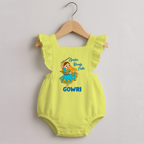 Garba Groove Team Personalized Romper Frock - PASTEL YELLOW - 0 - 3 Months Old (Chest 19")
