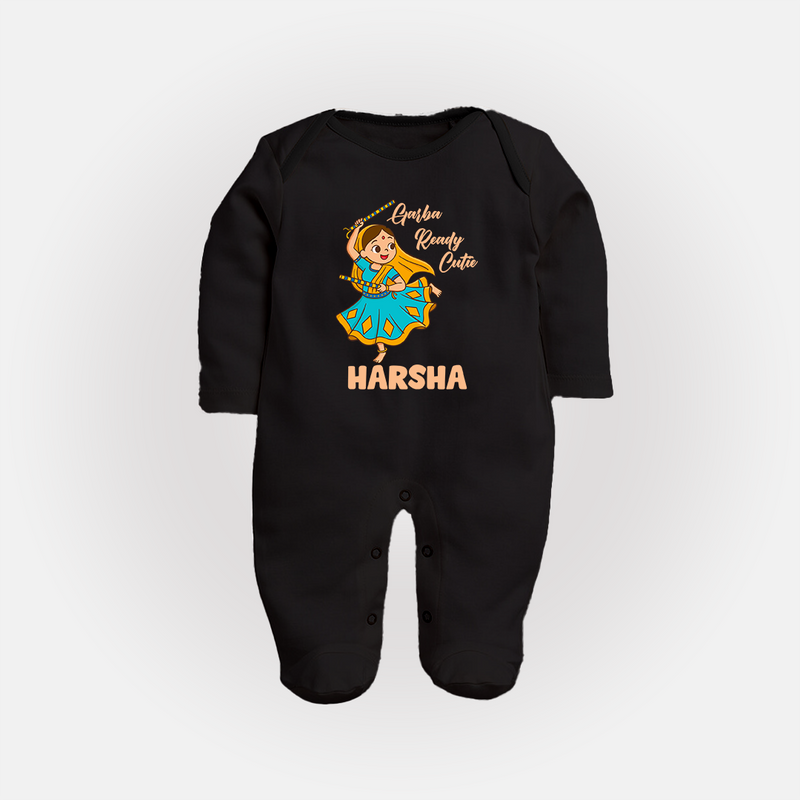 Garba Ready Cutie Sleep suit/full sleeve body suit | Custom Baby Sleep suit/full sleeve body suit for Garba and Navratri - BLACK - New Born (Chest 7.5")