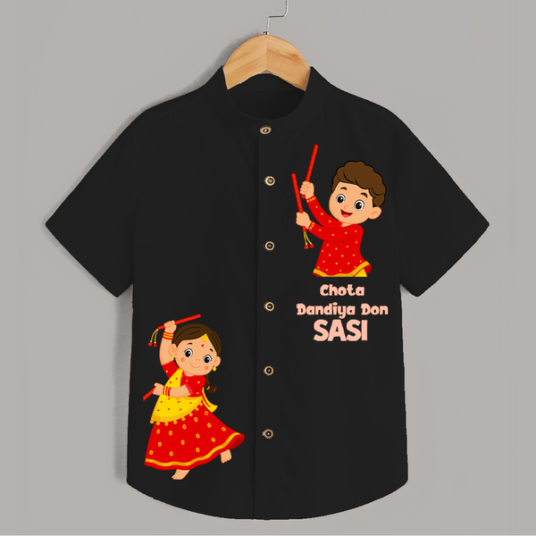 Chota Dandiya Don Shirt | Personalized Kids Shirt for Navratri Celebration - BLACK - 0 - 6 Months Old (Chest 23")