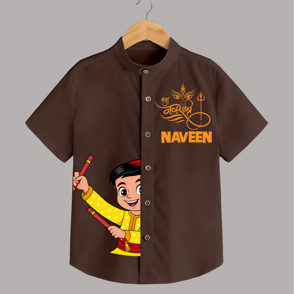 Happy Navratri Shirt | Custom Kids Shirt for Festival Fun - CHOCOLATE BROWN - 0 - 6 Months Old (Chest 23")