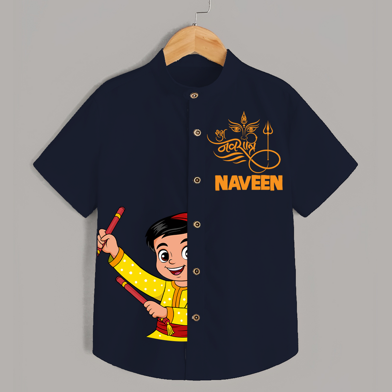 Happy Navratri Shirt | Custom Kids Shirt for Festival Fun - NAVY BLUE - 0 - 6 Months Old (Chest 23")