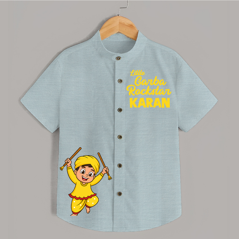 Little Garba Rockstar Shirt | Personalized Kids Shirt for Dancing and Celebration - ARCTIC BLUE - 0 - 6 Months Old (Chest 23")