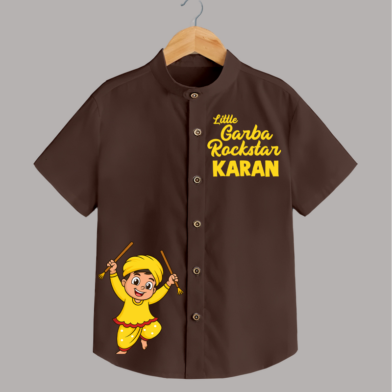Little Garba Rockstar Shirt | Personalized Kids Shirt for Dancing and Celebration - CHOCOLATE BROWN - 0 - 6 Months Old (Chest 23")