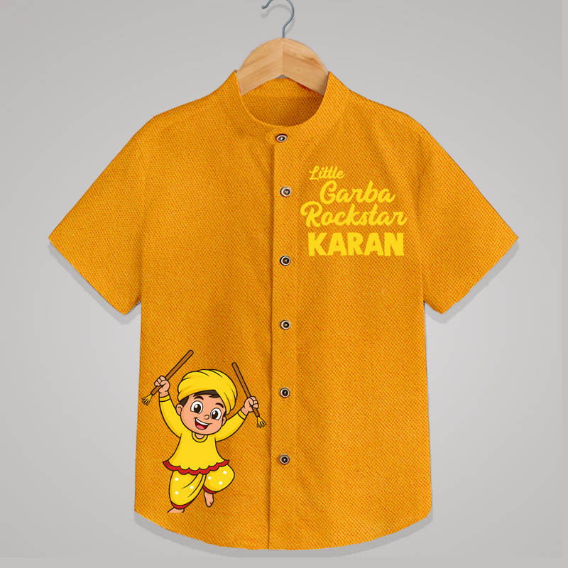 Little Garba Rockstar Shirt | Personalized Kids Shirt for Dancing and Celebration - CHROME YELLOW - 0 - 6 Months Old (Chest 23")