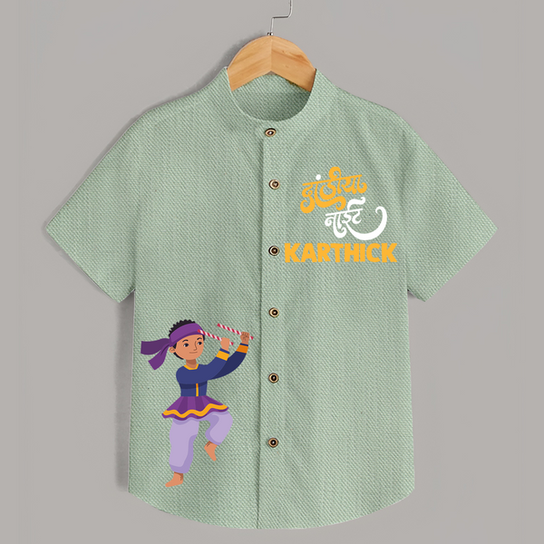 Dholiya Shirt | Custom Kids Shirt for Navratri and Dandiya Nights - MINT GREEN - 0 - 6 Months Old (Chest 23")