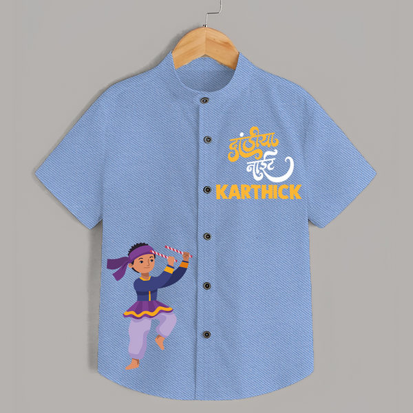 Dholiya Shirt | Custom Kids Shirt for Navratri and Dandiya Nights - SKY BLUE - 0 - 6 Months Old (Chest 23")