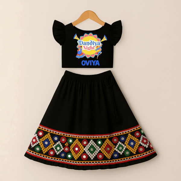Dandiya Night Lehenga Choli | Custom Girls Festival Outfit for Dancing - BLACK - 0-5 Months Old (Top Width 9.5" , Top Length 9.5" , Waist Width 18" , Bottom Length 15")