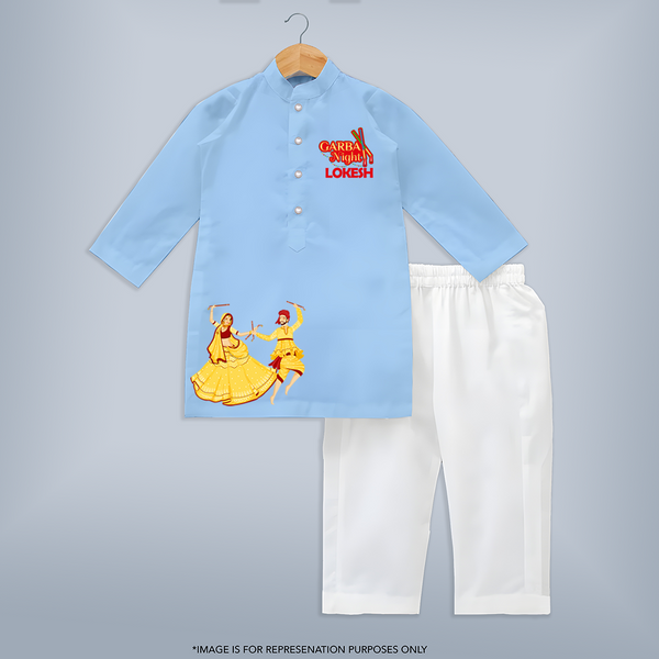 Garba Night Personalized Kurta Set - BABY BLUE - 3 - 6 Months Old (Chest 24", Kurta Length 14'', Waist 19", Pant Length 14")