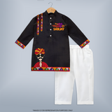 Dandiya Mahitsav Kurta | Personalized Kids Kurta for Navratri Celebration - BLACK - 3 - 6 Months Old (Chest 24", Kurta Length 14'', Waist 19", Pant Length 14")