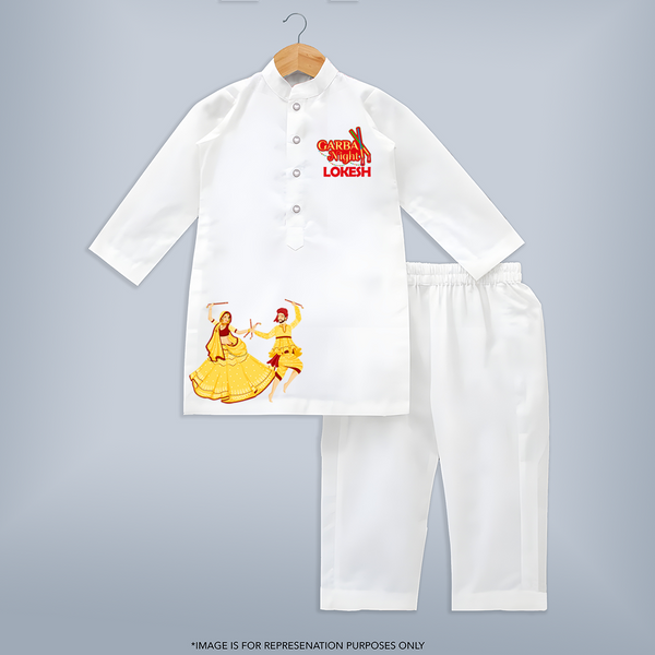 Garba Night Personalized Kurta Set - WHITE - 3 - 6 Months Old (Chest 24", Kurta Length 14'', Waist 19", Pant Length 14")