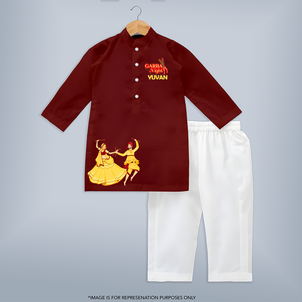 Garba Night Personalized Kurta Set - MAROON - 3 - 6 Months Old (Chest 24", Kurta Length 14'', Waist 19", Pant Length 14")