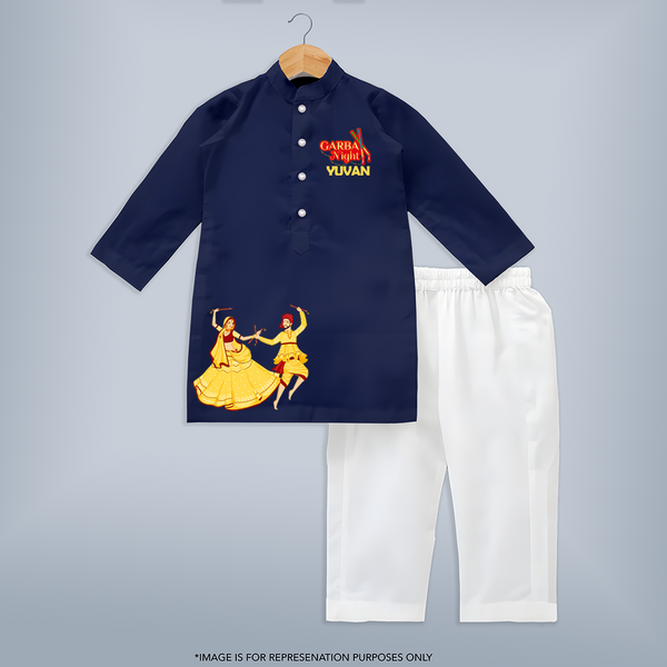 Garba Night Personalized Kurta Set - NAVY BLUE - 3 - 6 Months Old (Chest 24", Kurta Length 14'', Waist 19", Pant Length 14")