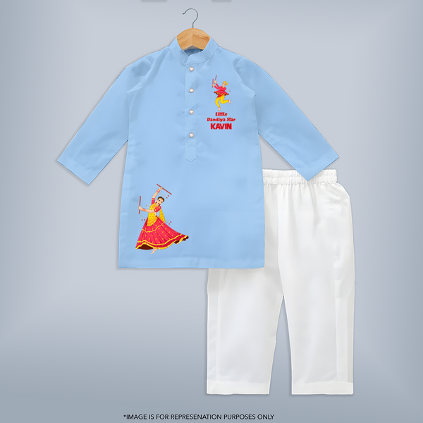 Little Dandiya Star Personalized Kurta Set - BABY BLUE - 3 - 6 Months Old (Chest 24", Kurta Length 14'', Waist 19", Pant Length 14")