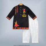 Little Dandiya Star Kurta | Custom Kids Kurta for Festival Fun - BLACK - 3 - 6 Months Old (Chest 24", Kurta Length 14'', Waist 19", Pant Length 14")