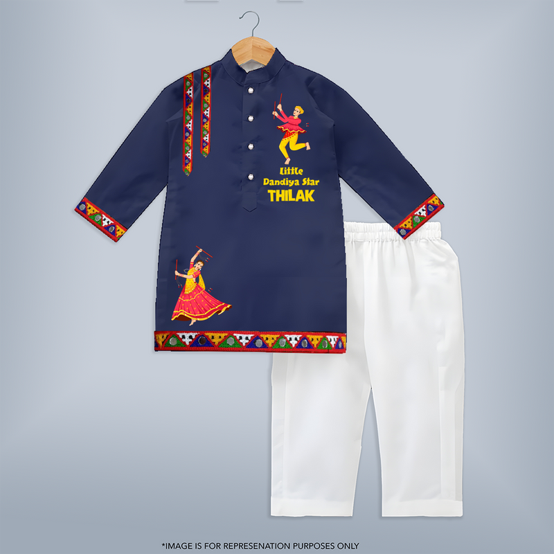 Little Dandiya Star Kurta | Custom Kids Kurta for Festival Fun - NAVY BLUE - 3 - 6 Months Old (Chest 24", Kurta Length 14'', Waist 19", Pant Length 14")