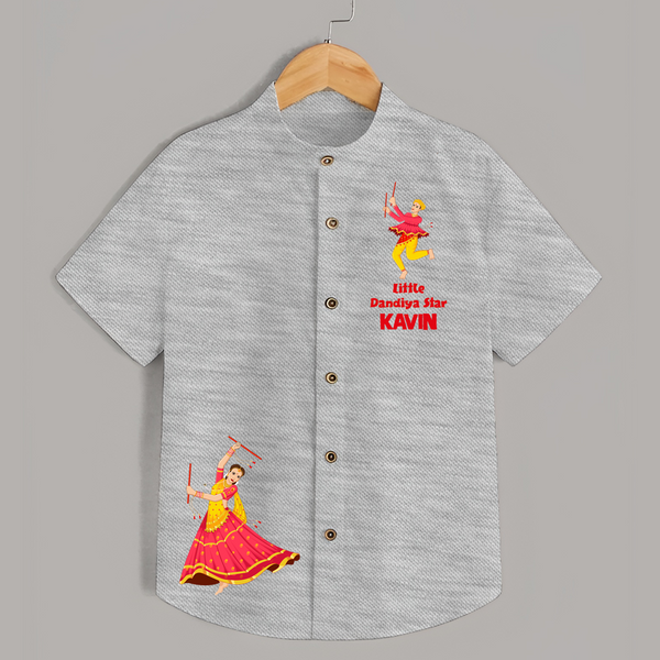 Little Dandiya Star Personalized Shirt - GREY - 0 - 6 Months Old (Chest 23")