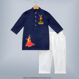 Little Dandiya Star Personalized Kurta Set - NAVY BLUE - 3 - 6 Months Old (Chest 24", Kurta Length 14'', Waist 19", Pant Length 14")