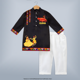 Garba Night Kurta | Personalized Kids Kurta for Dancing and Celebration - BLACK - 3 - 6 Months Old (Chest 24", Kurta Length 14'', Waist 19", Pant Length 14")