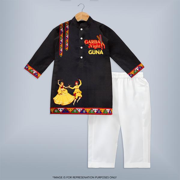 Garba Night Kurta | Personalized Kids Kurta for Dancing and Celebration - BLACK - 3 - 6 Months Old (Chest 24", Kurta Length 14'', Waist 19", Pant Length 14")
