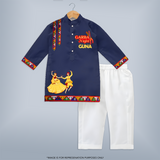 Garba Night Kurta | Personalized Kids Kurta for Dancing and Celebration - NAVY BLUE - 3 - 6 Months Old (Chest 24", Kurta Length 14'', Waist 19", Pant Length 14")