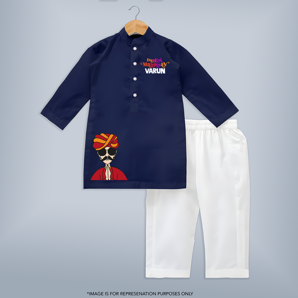 Dandiya Maharaja Personalized Kurta Set - NAVY BLUE - 3 - 6 Months Old (Chest 24", Kurta Length 14'', Waist 19", Pant Length 14")