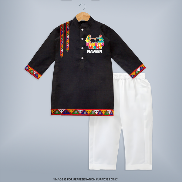 Dandiya Night Kurta | Personalized Kids Kurta for Festival Nights - BLACK - 3 - 6 Months Old (Chest 24", Kurta Length 14'', Waist 19", Pant Length 14")