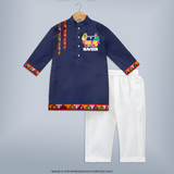 Dandiya Night Kurta | Personalized Kids Kurta for Festival Nights - NAVY BLUE - 3 - 6 Months Old (Chest 24", Kurta Length 14'', Waist 19", Pant Length 14")