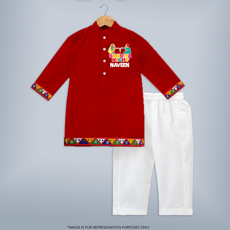 Dandiya Night Kurta | Personalized Kids Kurta for Festival Nights - RED - 3 - 6 Months Old (Chest 24", Kurta Length 14'', Waist 19", Pant Length 14")