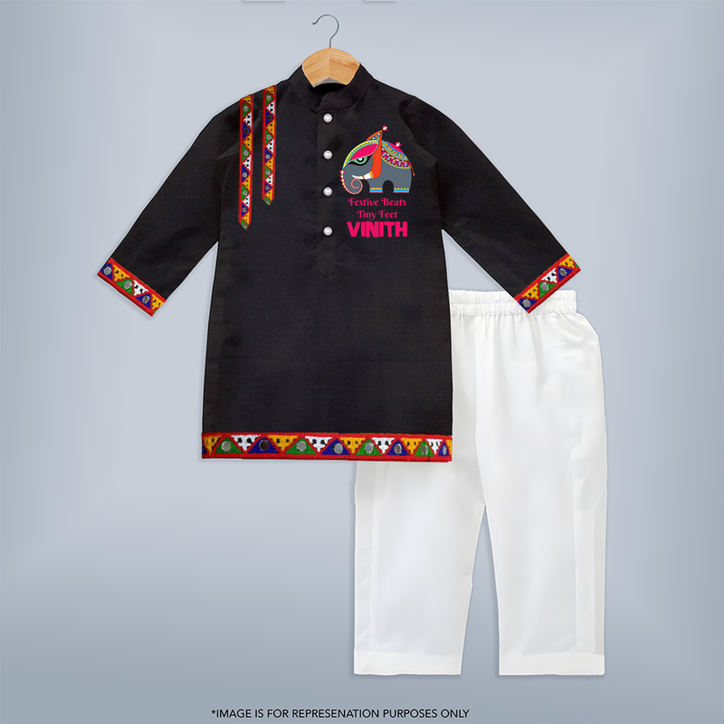 Festive Beats Tiny Feet Kurta | Custom Kids Kurta for Little Festival Stars - BLACK - 3 - 6 Months Old (Chest 24", Kurta Length 14'', Waist 19", Pant Length 14")
