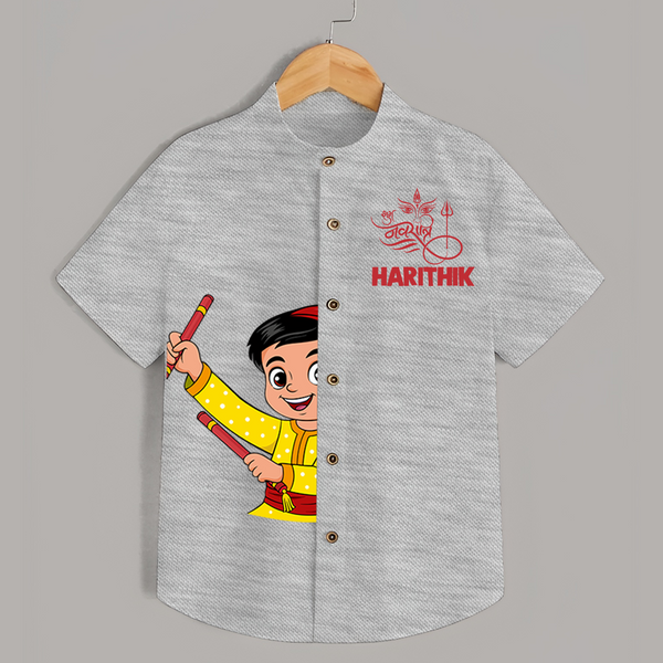 Chota Dandiya Personalized Shirt - GREY - 0 - 6 Months Old (Chest 23")