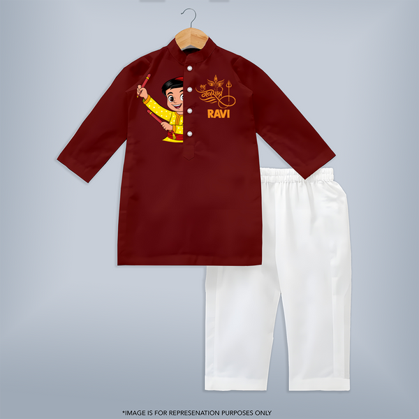 Chota Dandiya Personalized Kurta Set - MAROON - 3 - 6 Months Old (Chest 24", Kurta Length 14'', Waist 19", Pant Length 14")