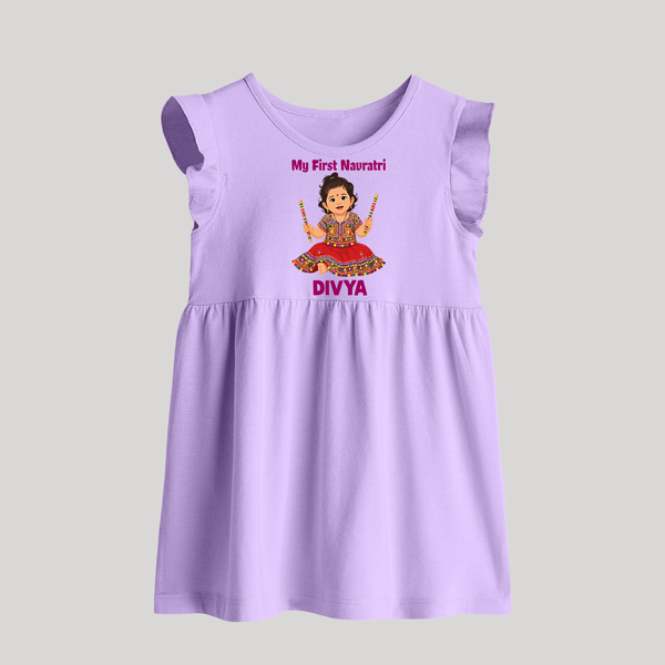 My First Navratri Dandiya Girl Personalized Baby Frock - LILAC - 0 - 3 Months Old (Chest 17")