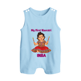 My First Navratri Dandiya Girl Personalized Button Romper - BABY BLUE - New Born (Chest 18")