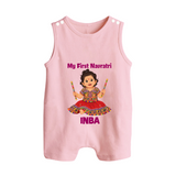 My First Navratri Dandiya Girl Personalized Button Romper - BABY PINK - New Born (Chest 18")